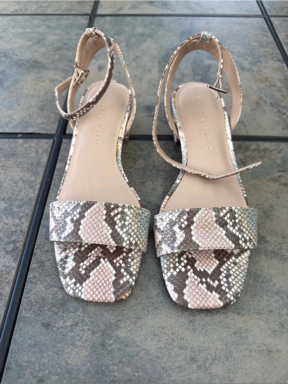 Kelly & Katie Pink and Brown Snake-Print Ankle-Strap Sandals